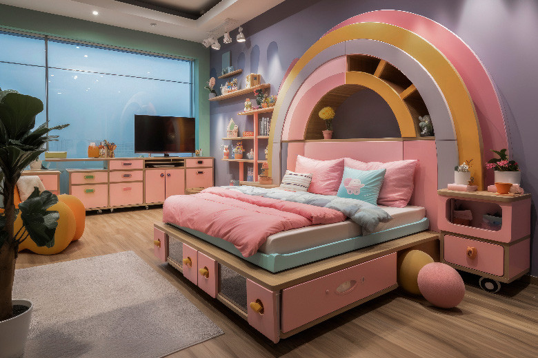 desain kamar tidur anak perempuan warna-warni