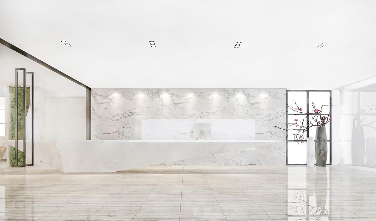 desain interior lobi kantor modern minimalis