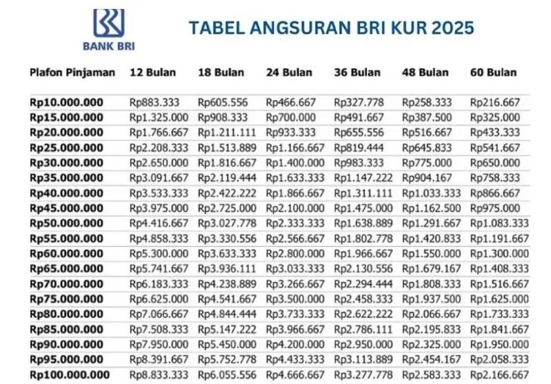 Table KUR BRI 2025