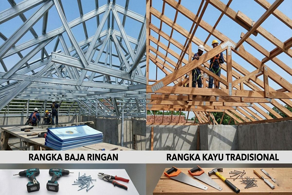 perbandingan rangka atap baja ringan vs kayu
