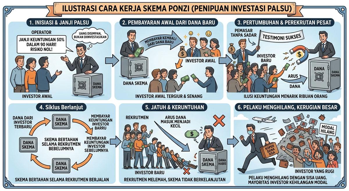 cara kerja penipuan skema ponzi