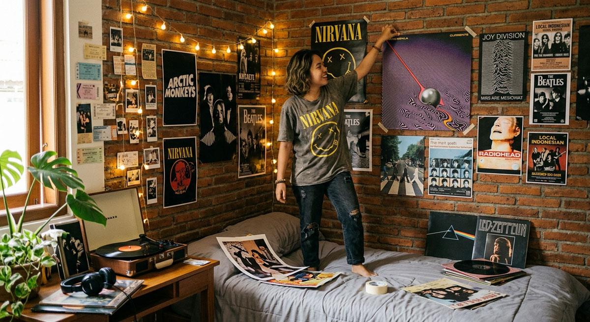 cara menempel poster di dinding