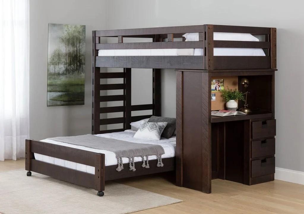 desain kamar loft bed dengan rak atau lemari terpadu
