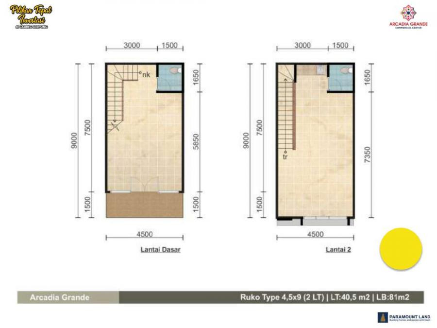 Tipe unit Ruko Arcadia Grande