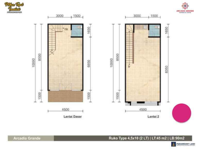 Tipe unit Ruko Arcadia Grande