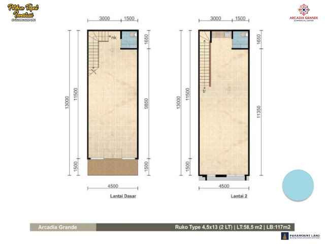 Tipe unit Ruko Arcadia Grande