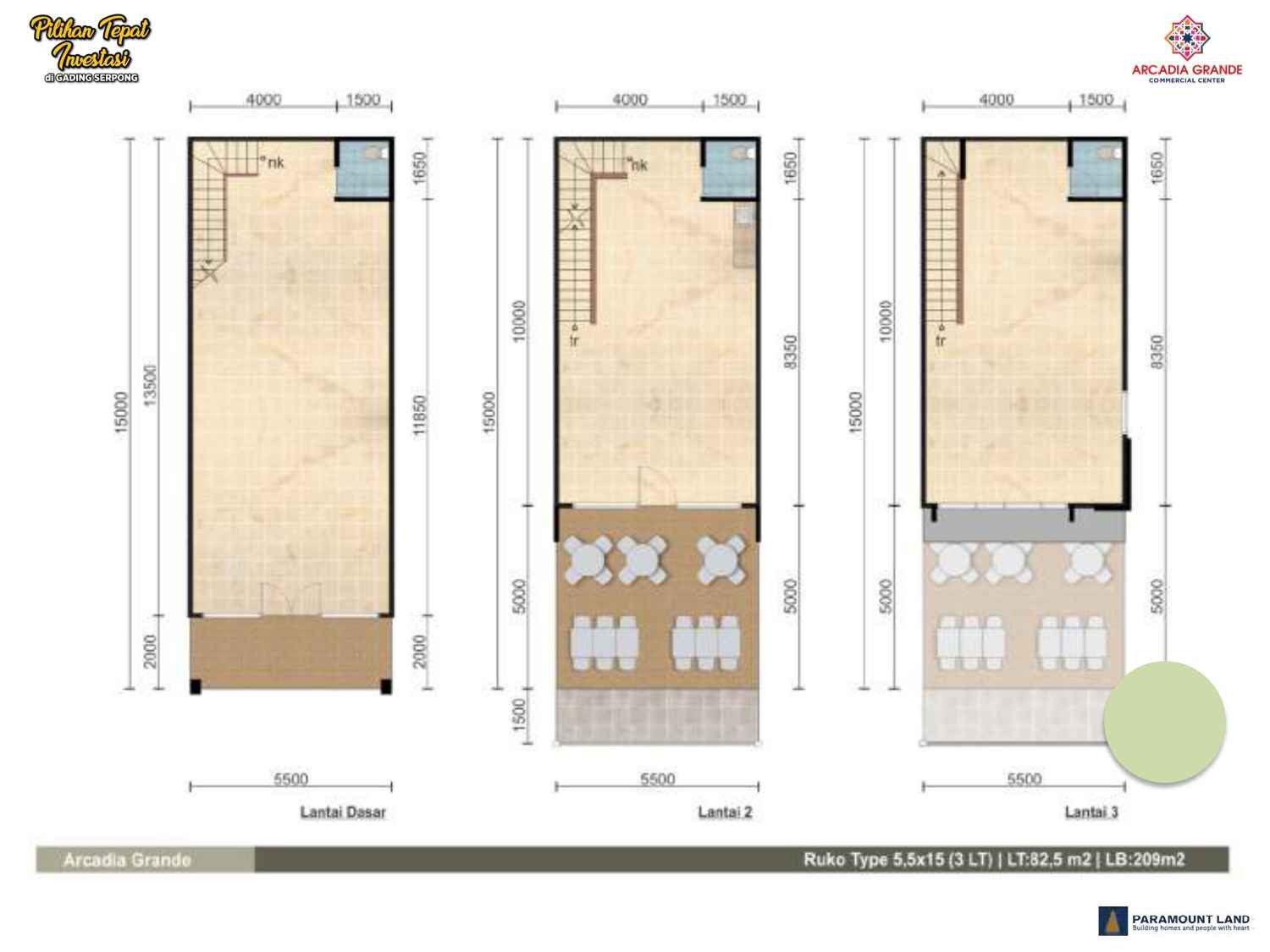 Tipe unit Ruko Arcadia Grande