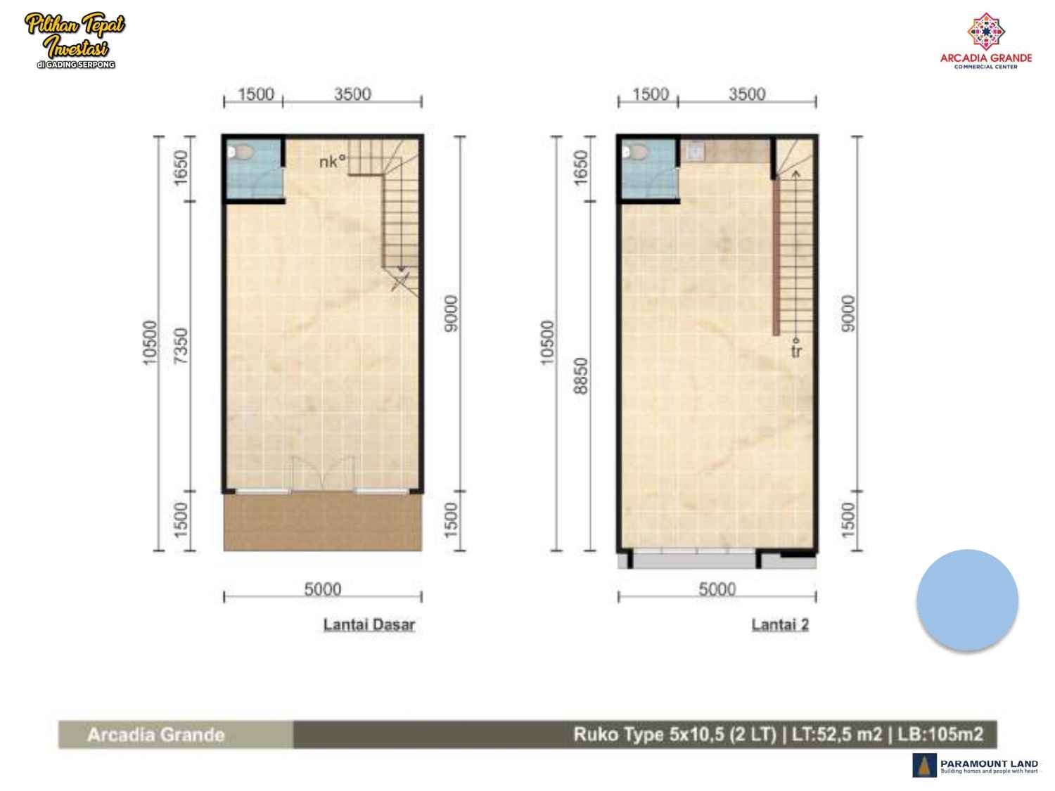 Tipe unit Ruko Arcadia Grande