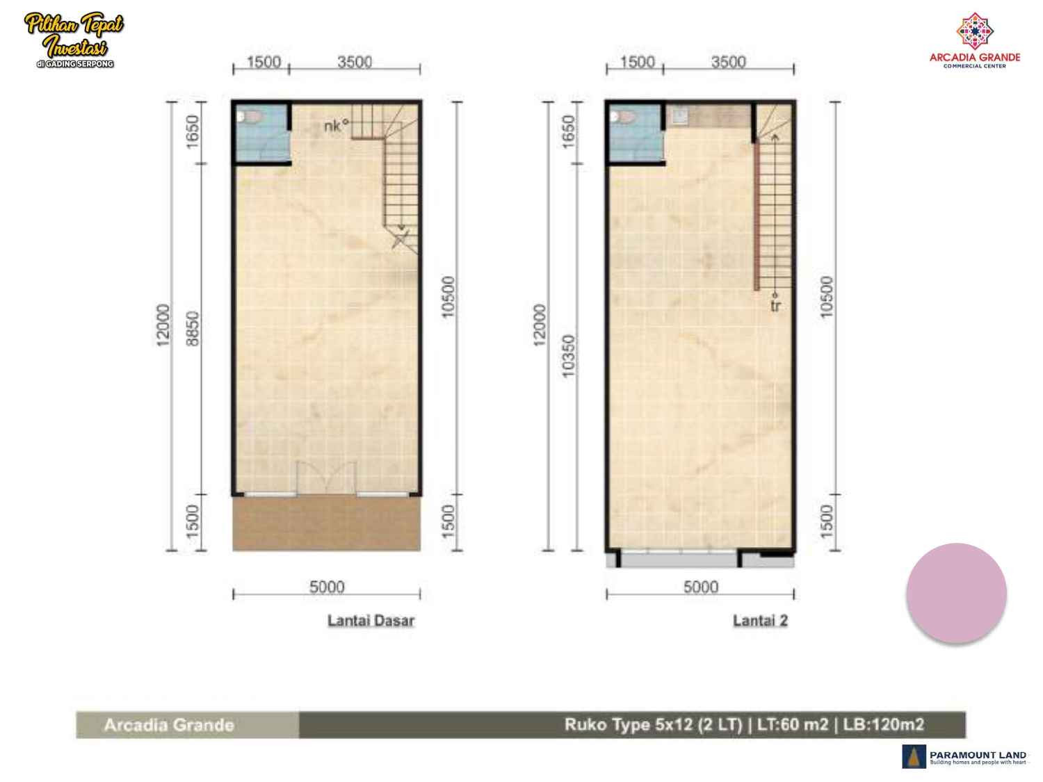 Tipe unit Ruko Arcadia Grande