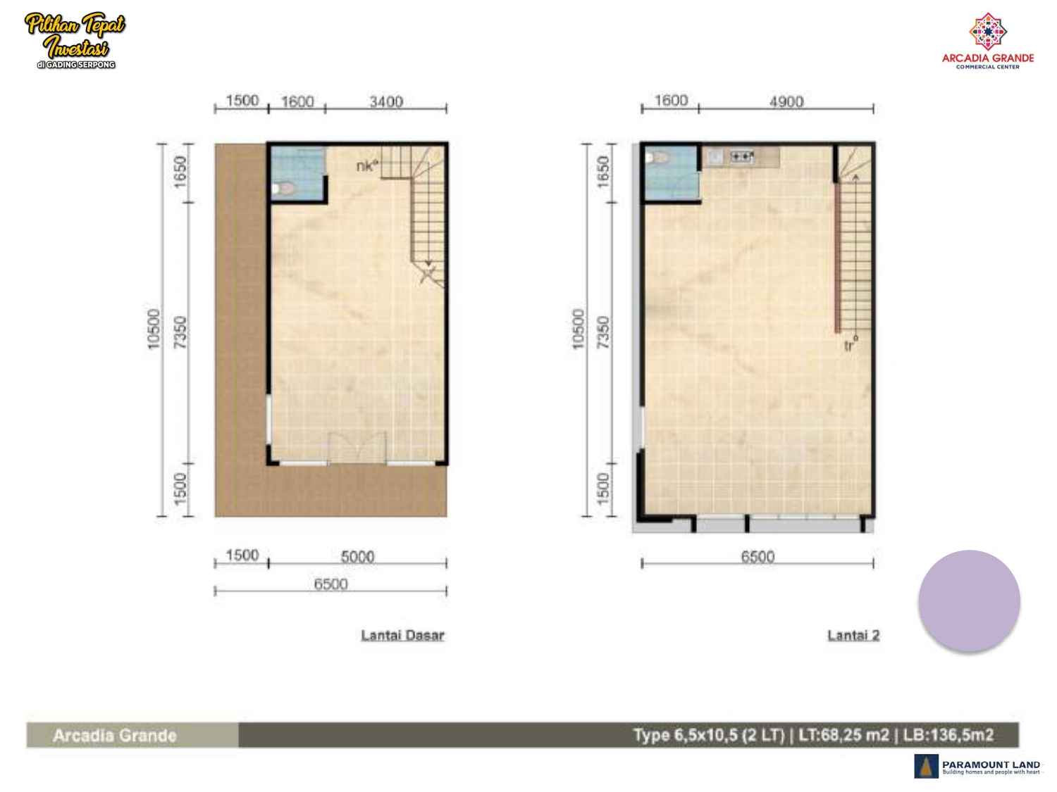 Tipe unit Ruko Arcadia Grande