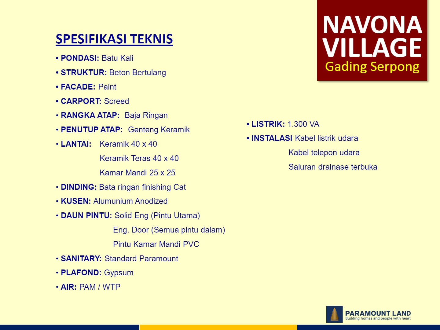 Spesifikasi Bangunan Navona Village