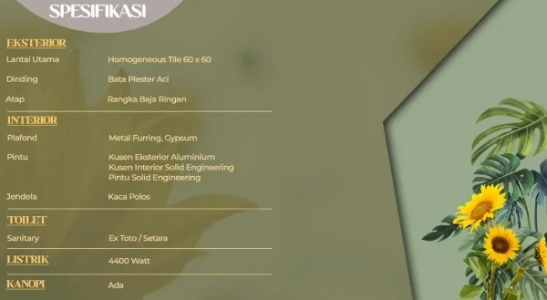 Spesifikasi unit  Pasadena Spring PIK 2