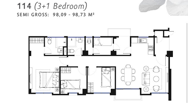 114 3+1BR